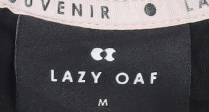 Lazy Oaf Men's Black Graphic T-Shirt Medium Beach Palm Print