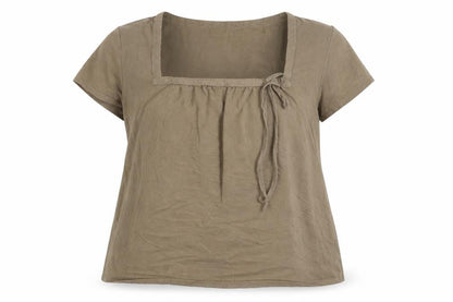 Fenn Wright Manson Women's Brown Short Sleeve Square Neck Tunic Blouse Size 16