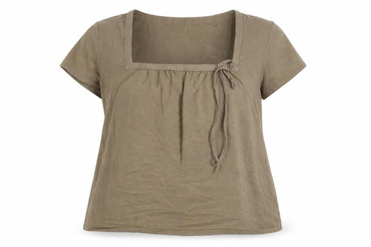 Fenn Wright Manson Women's Brown Short Sleeve Square Neck Tunic Blouse Size 16