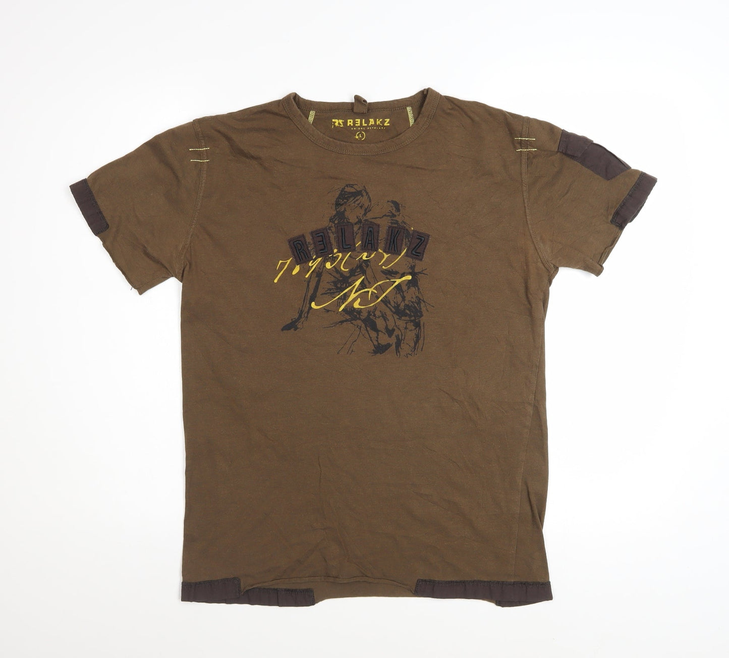RS Relakz Men's Brown Graphic Print Crew Neck T-Shirt Size L