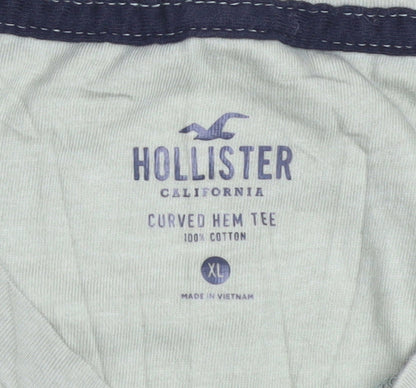 Hollister Men's Green Black Ombre Curved Hem T-Shirt XL Cotton