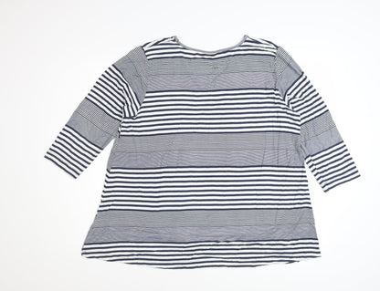 Adini Women's Blue Striped V-Neck 3/4 Sleeve Jersey Top L