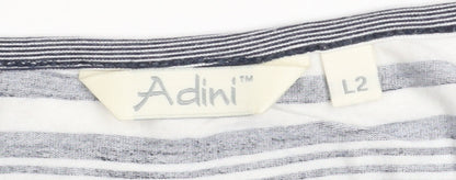 Adini Women's Blue Striped V-Neck 3/4 Sleeve Jersey Top L