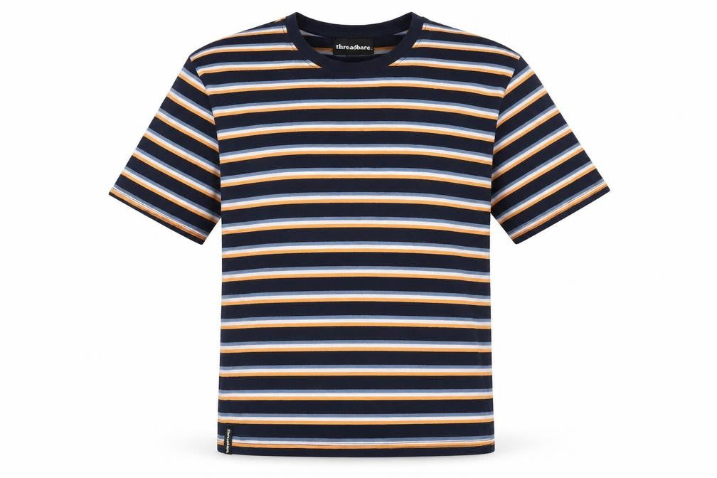 Threadbare Men's Multicoloured Striped Crew Neck Cotton T-Shirt Size M