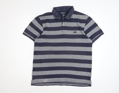 Raging Bull Men's Blue Striped Cotton Polo Shirt Size L