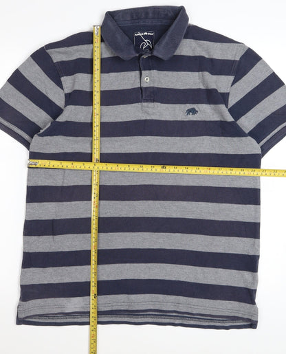 Raging Bull Men's Blue Striped Cotton Polo Shirt Size L