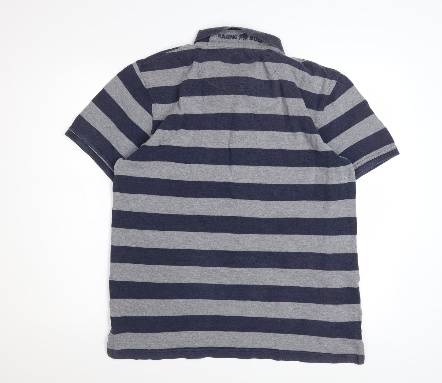 Raging Bull Men's Blue Striped Cotton Polo Shirt Size L