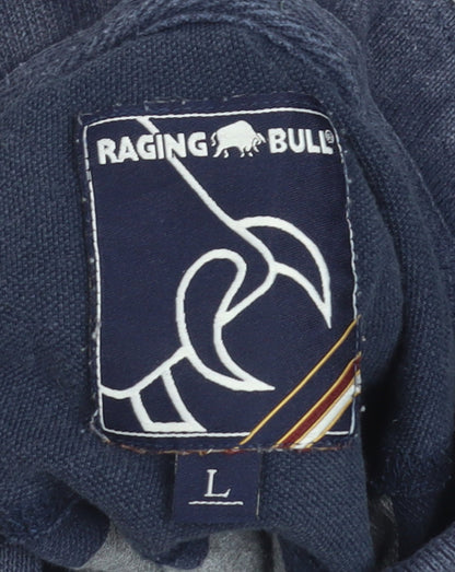 Raging Bull Men's Blue Striped Cotton Polo Shirt Size L
