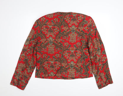 Evan-Picone Womens Red Floral Rayon Lined Blazer Size 10