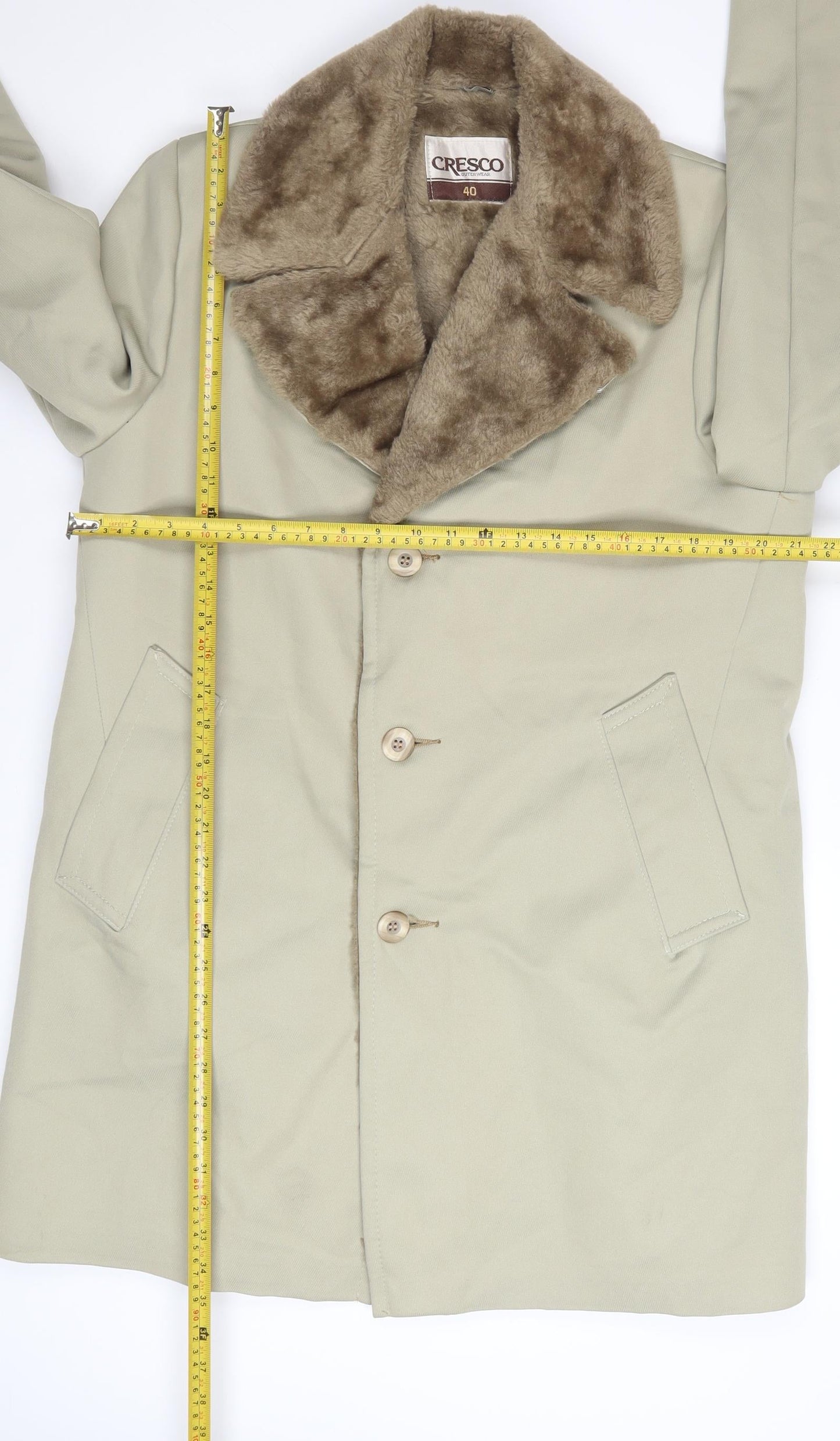 Cresco Women Beige Faux Fur Collar Button Overcoat Size 12