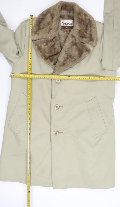 Cresco Women Beige Faux Fur Collar Button Overcoat Size 12