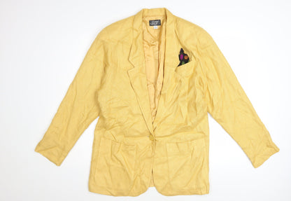 VZF Women's Yellow Linen Blend Long Blazer Jacket Size 8