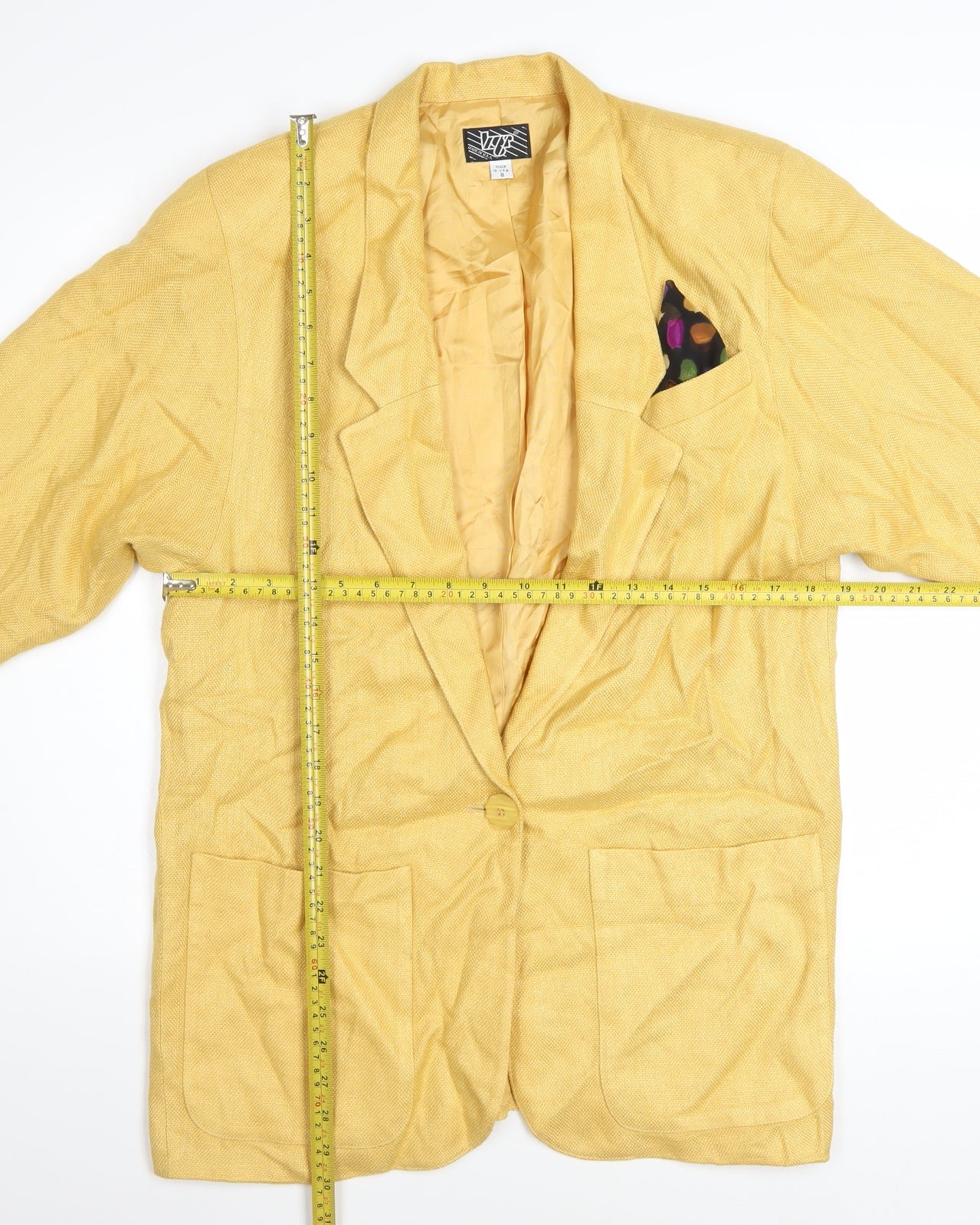 VZF Women's Yellow Linen Blend Long Blazer Jacket Size 8