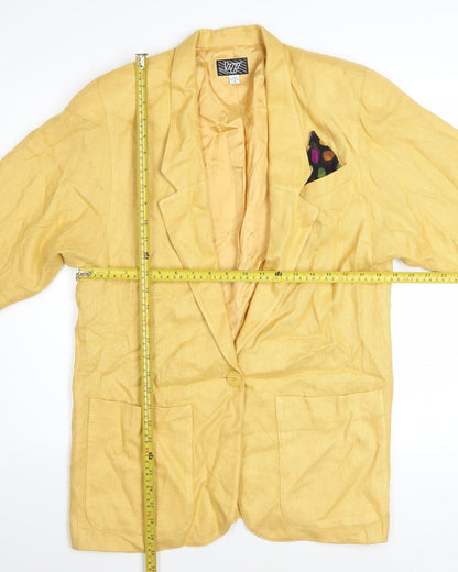VZF Women's Yellow Linen Blend Long Blazer Jacket Size 8