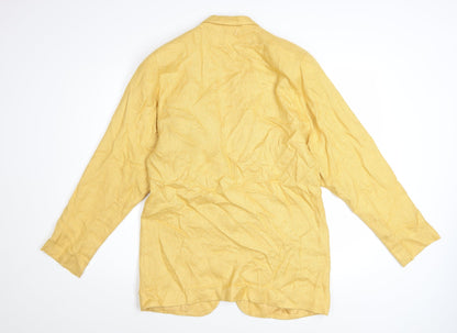 VZF Women's Yellow Linen Blend Long Blazer Jacket Size 8