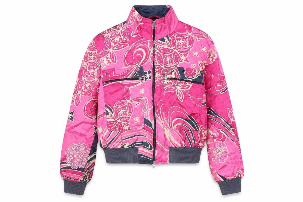 Apriori Women's Pink Floral Bomber Jacket Size 14 Satin Zip-Up
