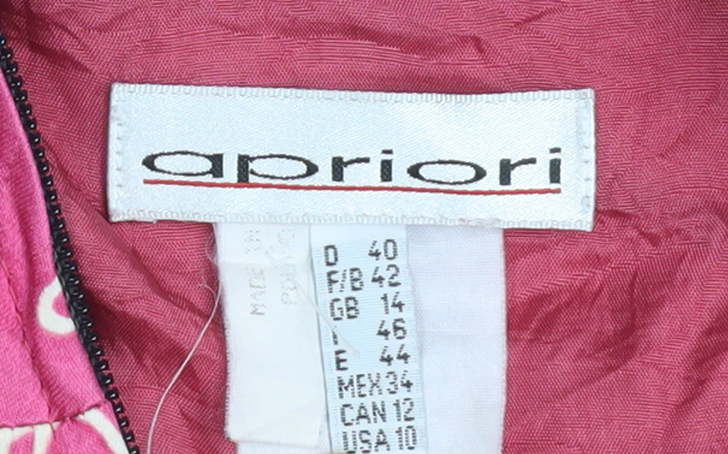 Apriori Women's Pink Floral Bomber Jacket Size 14 Satin Zip-Up