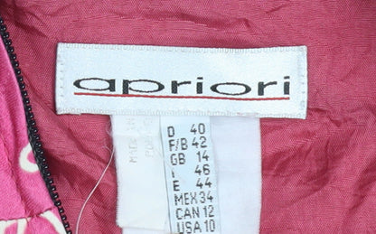 Apriori Women's Pink Floral Bomber Jacket Size 14 Satin Zip-Up
