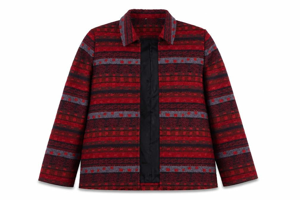 Alfred Dunner Womens Red Geometric Cotton Blend Lined Jacket Size 12