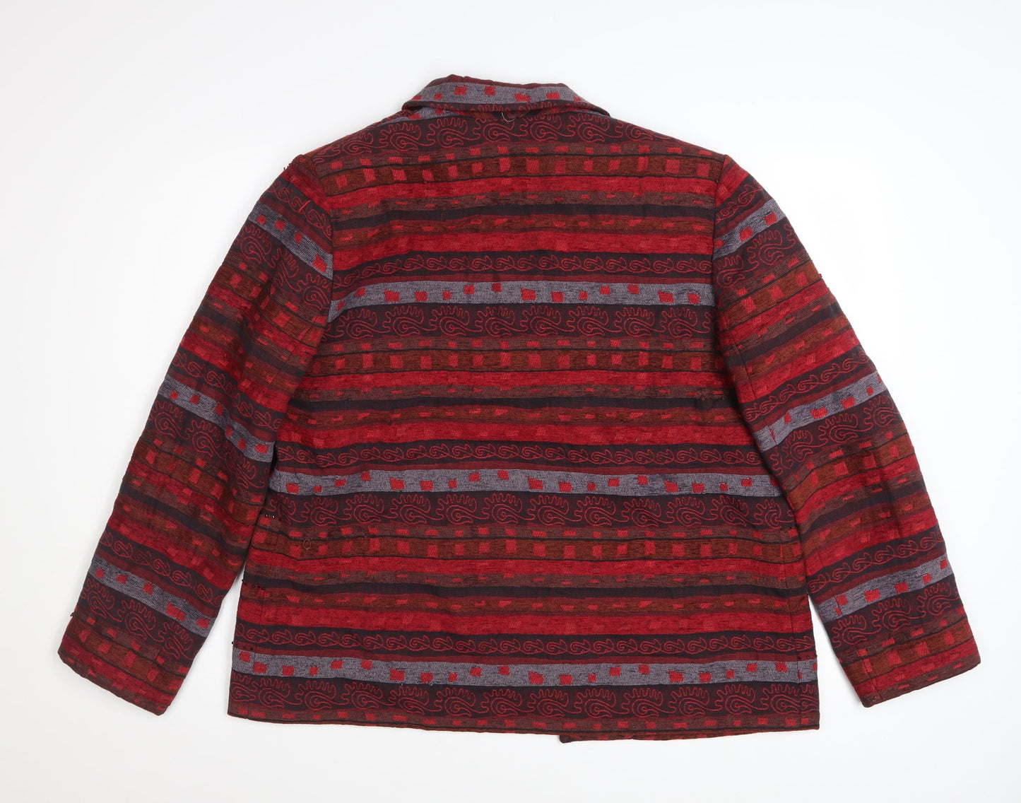 Alfred Dunner Womens Red Geometric Cotton Blend Lined Jacket Size 12
