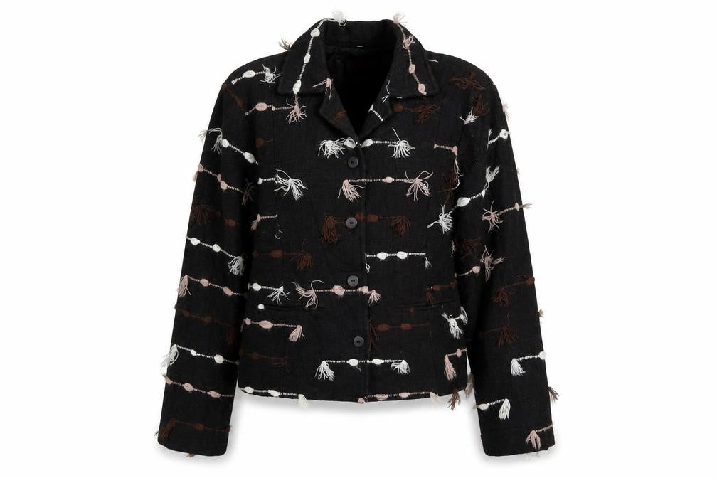 Kindred Spirit Women's Black L Textured Cotton Blend Button Jacket
