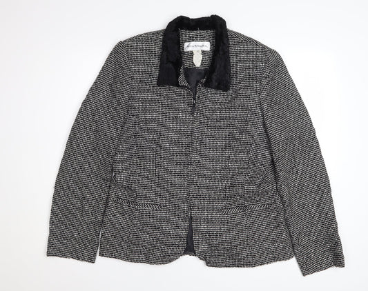 Norton McNaughton Women's Black Tweed Faux Fur Collar Blazer Size 12
