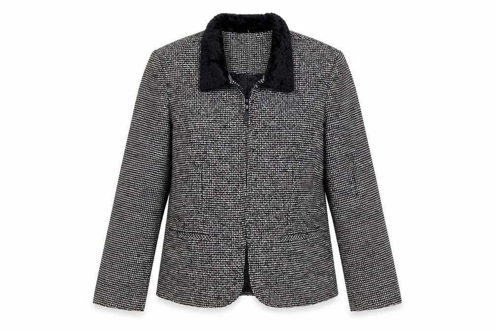 Norton McNaughton Women's Black Tweed Faux Fur Collar Blazer Size 12