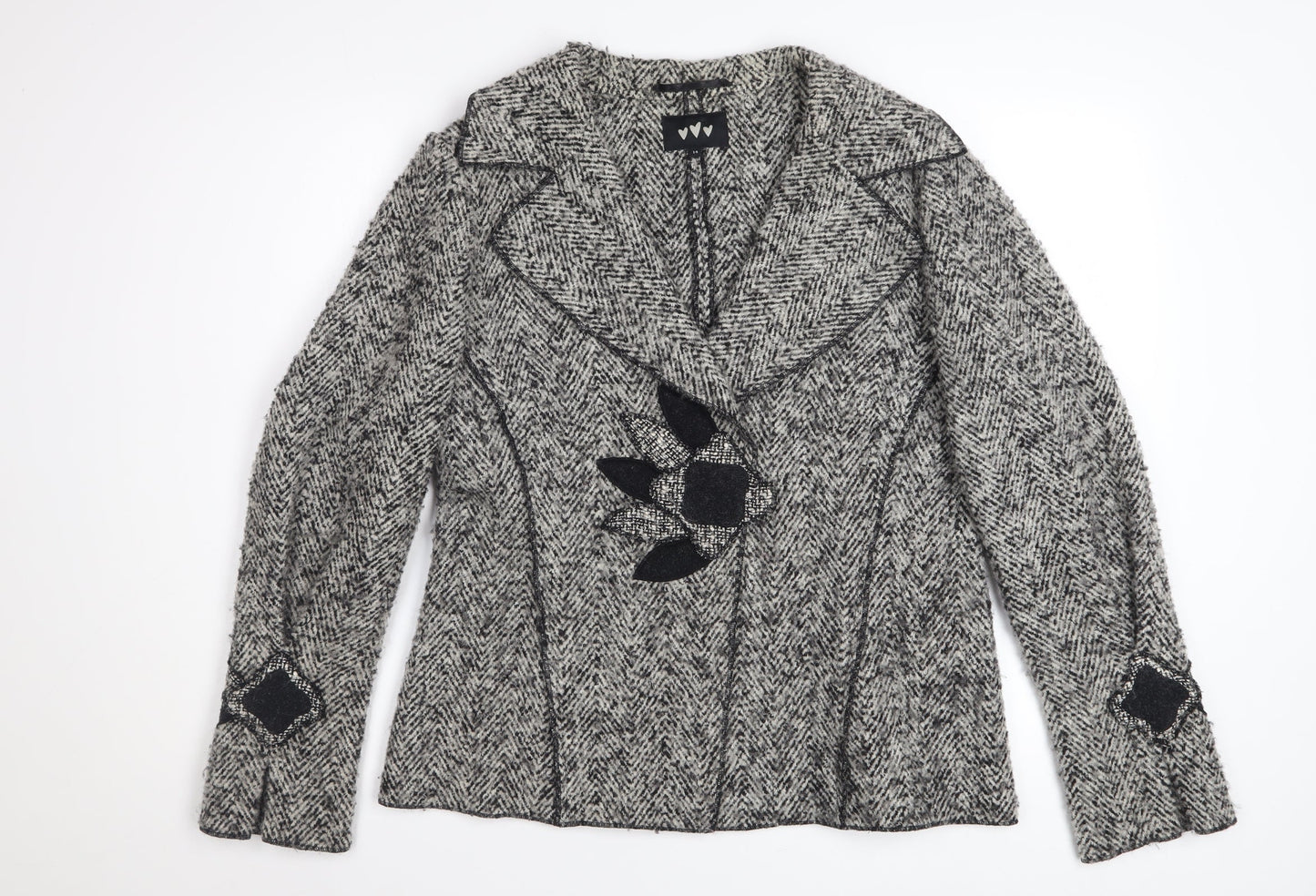 Marks and Spencer Per Una Women's Grey Wool Blend Tweed Blazer Jacket Size 14