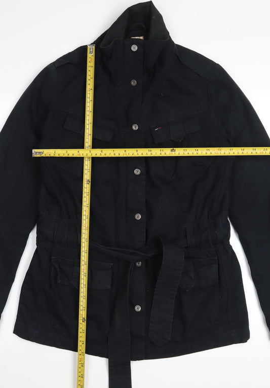 Tommy Hilfiger Women's Black Cotton Belted Military Jacket Medium