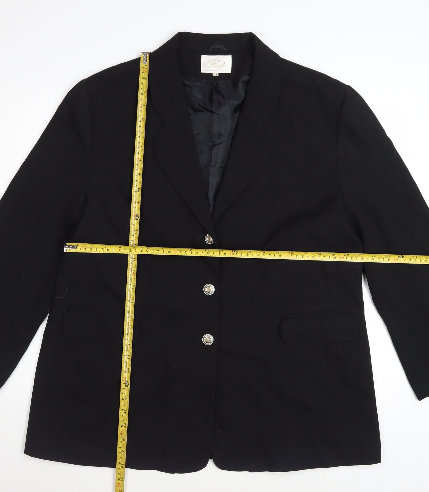 Perrie Women's Black Wool Blend Two-Button Blazer Size 18