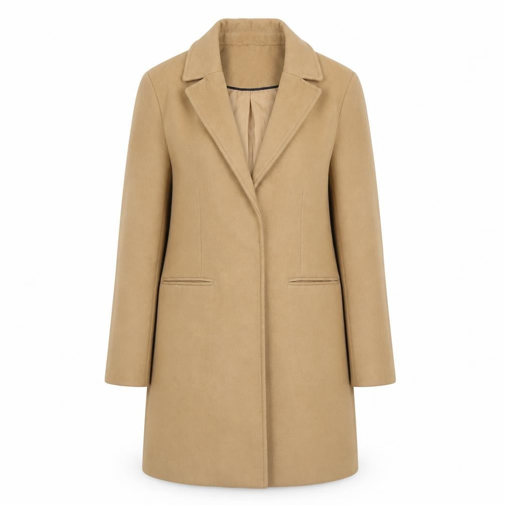 Topshop Women's Beige Mid-Length Overcoat Size 8 Classic Style
