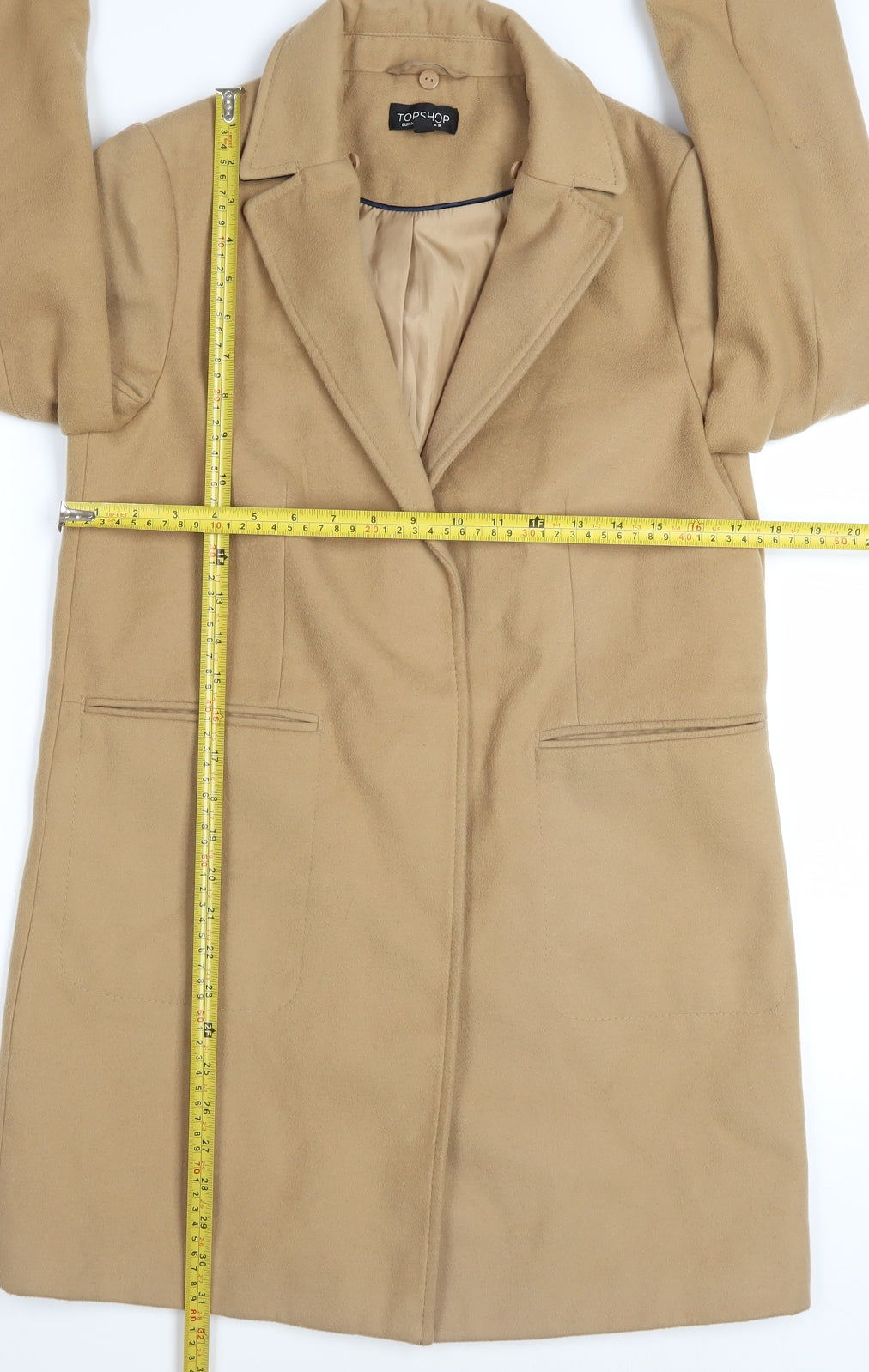 Topshop Women's Beige Mid-Length Overcoat Size 8 Classic Style