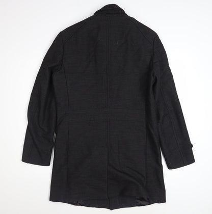 Zara Man Black Wool Blend Stand Collar Men's Overcoat Size M 40in