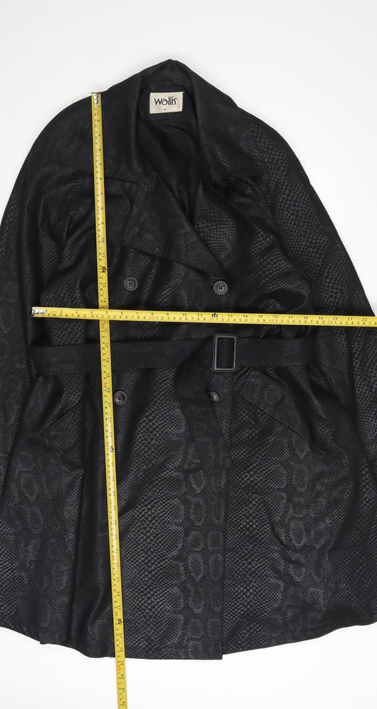 Wallis Women's Black Snake Print Belted Trench Coat Size 8
