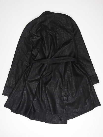 Wallis Women's Black Snake Print Belted Trench Coat Size 8