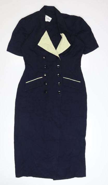 Danny & Nicole Women Blue Sheath Collared Button Dress Size 12