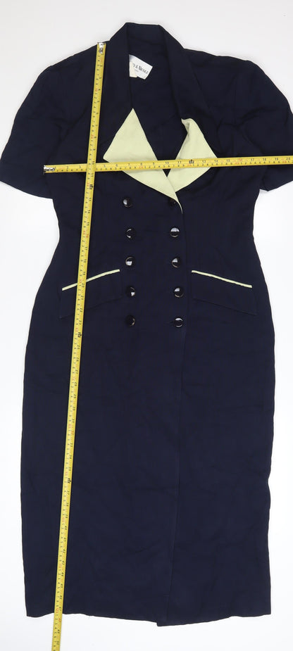Danny & Nicole Women Blue Sheath Collared Button Dress Size 12