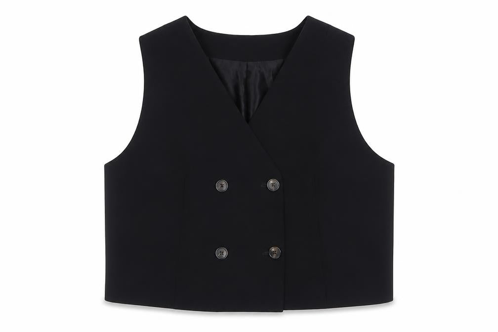 Marks and Spencer Women's Black Double-Breasted Tuxedo Waistcoat Size 22