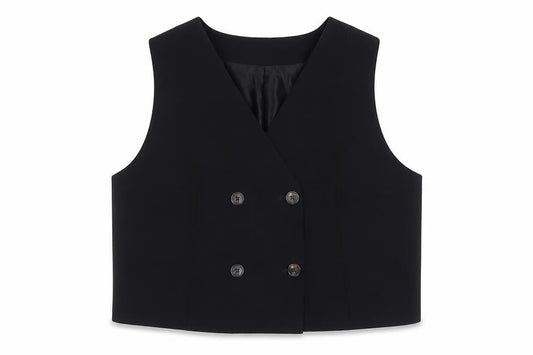 Marks and Spencer Women's Black Double-Breasted Tuxedo Waistcoat Size 22