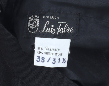 Luis Fabre Men's Black Wool Blend Pleated Dress Trousers 38W 31.5L