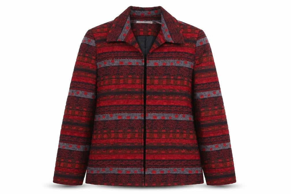 Alfred Dunner Women's Red Geometric Cotton Blend Jacket Size 12