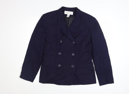 Jones New York Women Navy Double-Breasted Blazer Size 10 Linen Blend