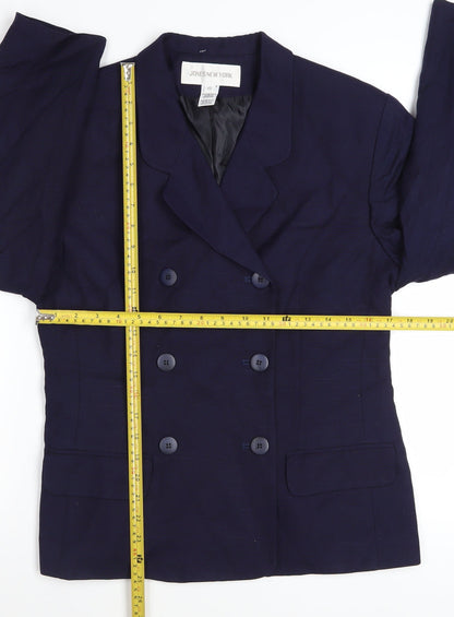 Jones New York Women Navy Double-Breasted Blazer Size 10 Linen Blend