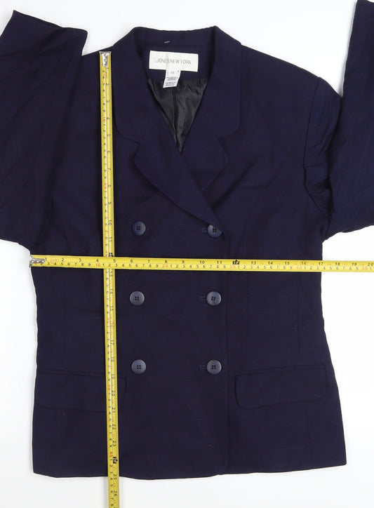 Jones New York Women Navy Double-Breasted Blazer Size 10 Linen Blend