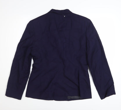 Jones New York Women Navy Double-Breasted Blazer Size 10 Linen Blend