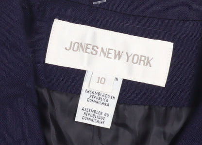 Jones New York Women Navy Double-Breasted Blazer Size 10 Linen Blend