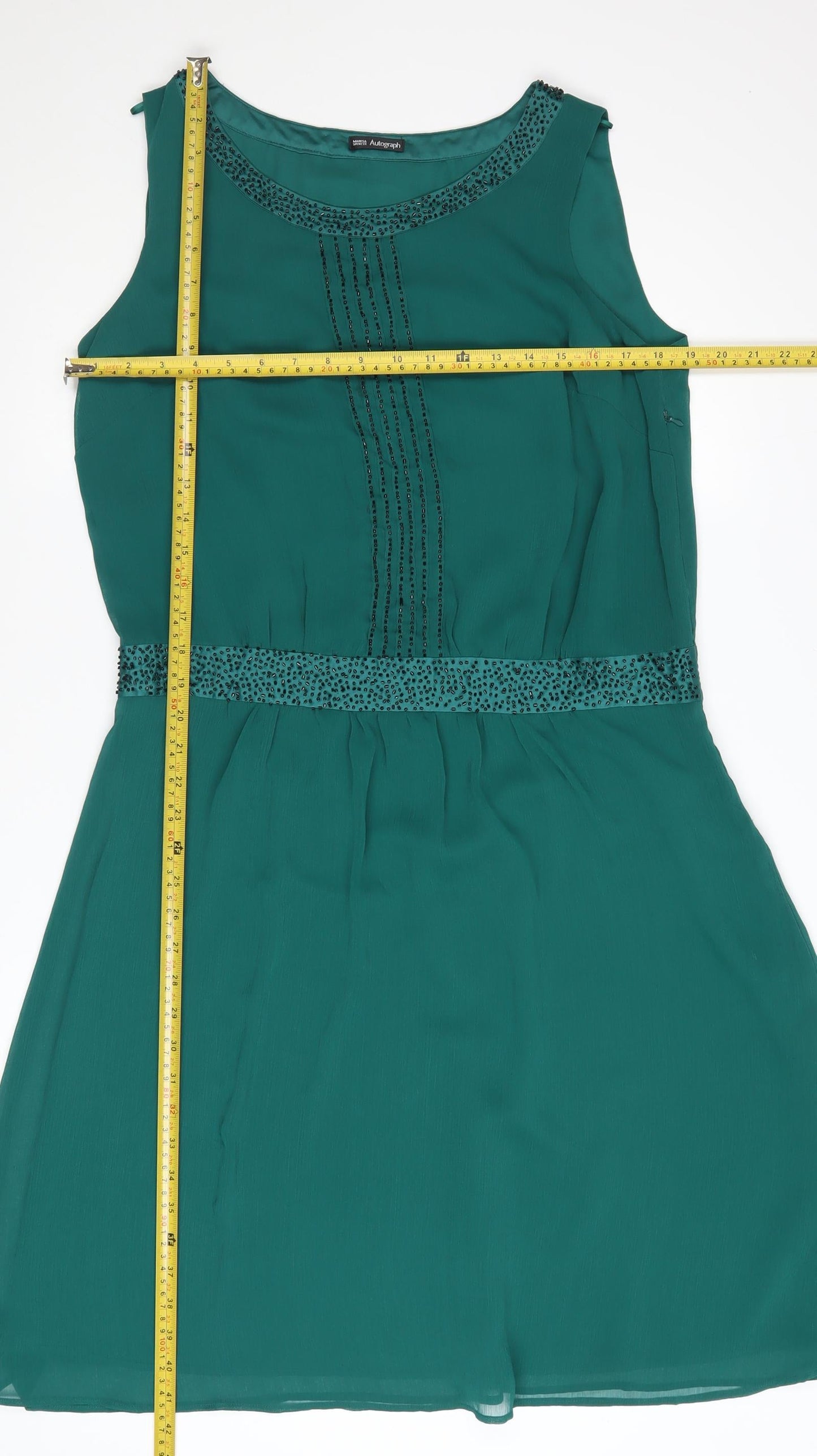 Marks and Spencer Women’s Green Beaded Shift Dress Size 14