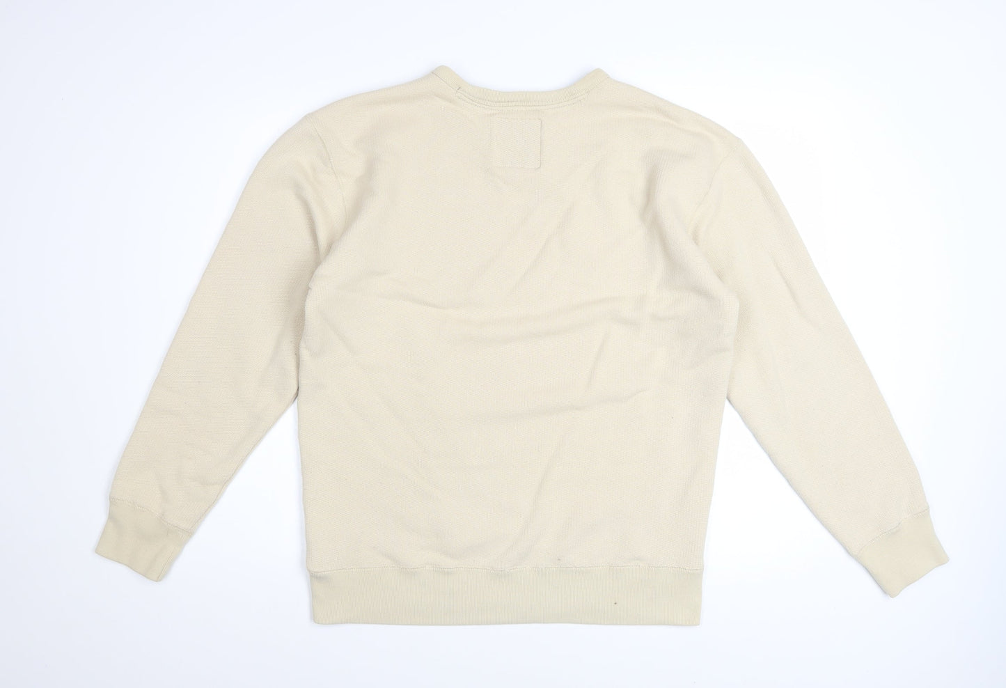 Hollister Men Beige Crew Neck Sweatshirt M Cotton Blend Classic Style
