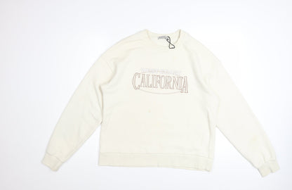 Stradivarius Womens Ivory California Pullover Sweatshirt M