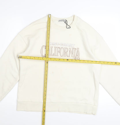 Stradivarius Womens Ivory California Pullover Sweatshirt M